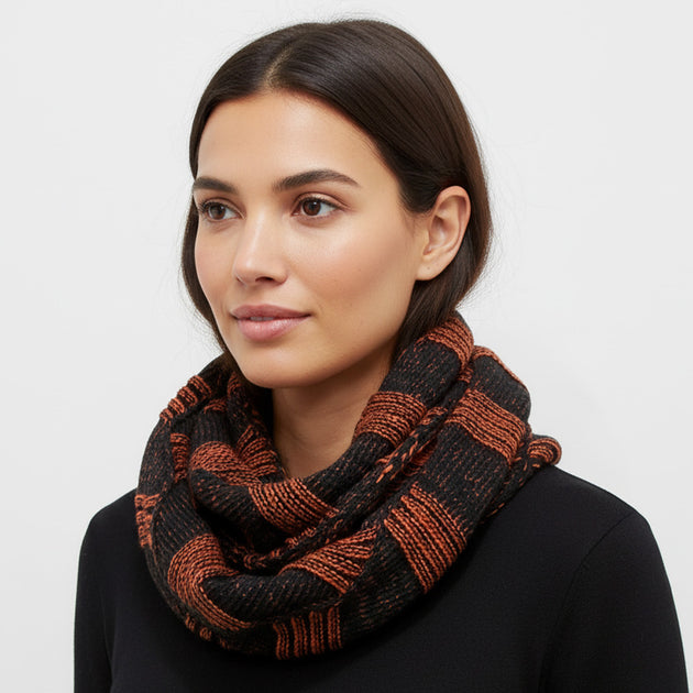 TRUEDAMES Striped Knit Infinity Scarf Brown One Size 2
