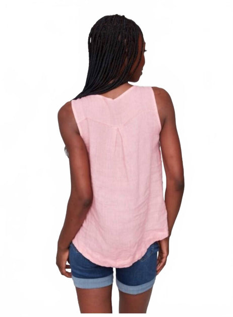 CHARLIE B Sleeveless Linen Top Pink Small 4