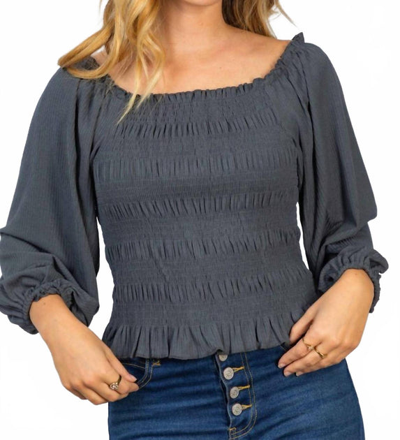 White Birch Smocked & Ribbed Top Gris XL 2