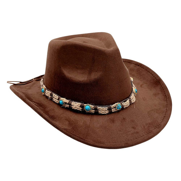 FASHNZFAB Boho Stone Accent Western Cowboy Hat Black 3