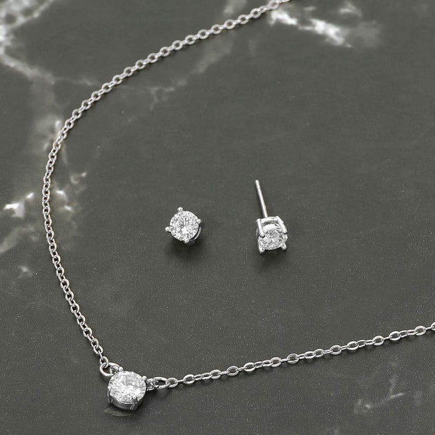 FASHNZFAB Solitaire Pendant Necklace Silver 3
