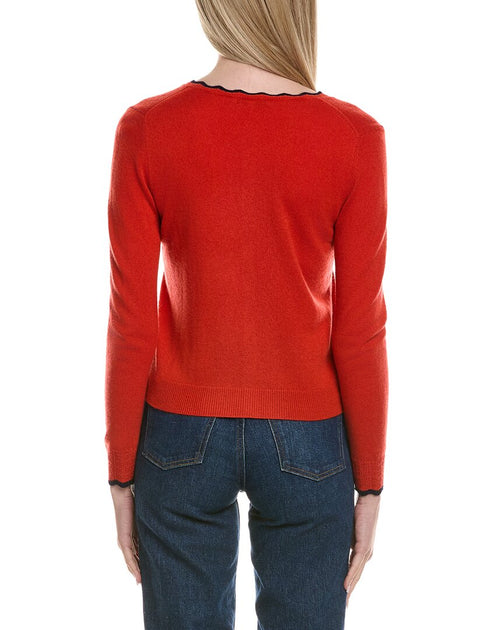 sofiacashmere Tipped Scallop Wool & Cashmere-Blend Cardigan Red Small 3