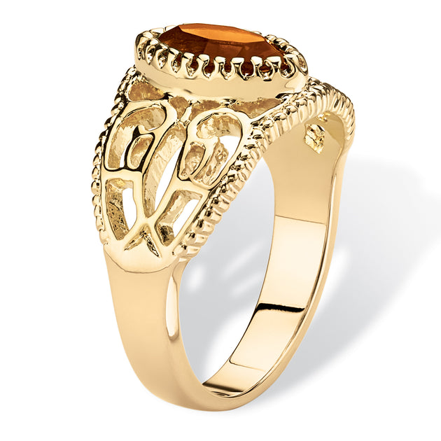 Palm Simulated Birthstone Gold-Plated Filigree Ring Multi US 10 3