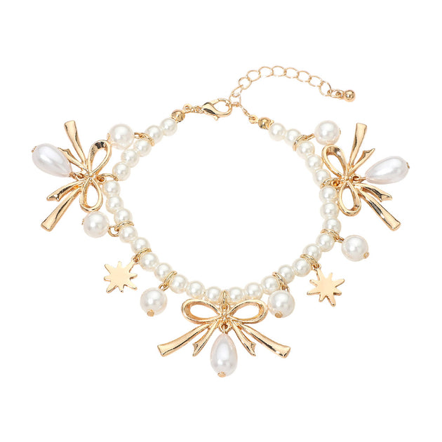 FASHNZFAB Bow Charm Pearl Beaded Bracelet Multi One Size 3