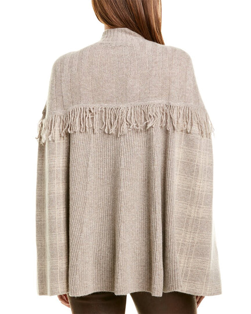 Raffi Plaid Zip Cashmere Poncho Beige One Size 3
