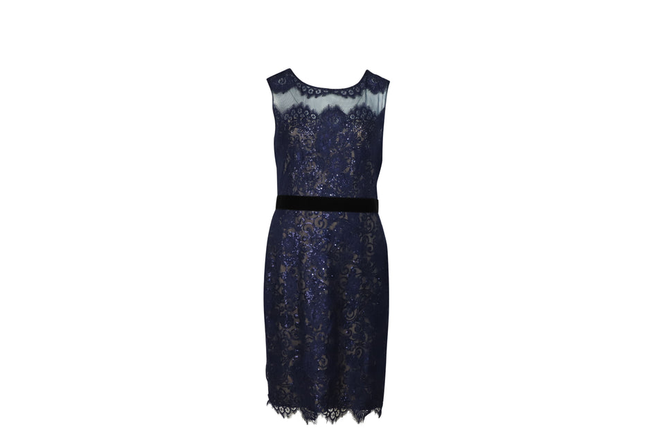 Notte By Marchesa Marchesa Notte Lace Sequined Midi Dress in Blue Polyester | ShopSimon Notte By Marchesa Marchesa Notte Lace Sequined Midi Dress in Blue Polyester | ShopSimon