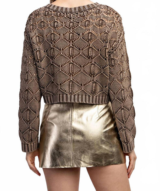 Edit by Nine Washed Open Knit Sweater Top Brown Large 4