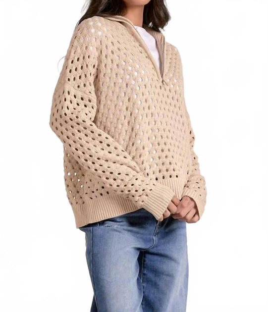 ELAN Arabella Half Zip Sweater Beige Medium 3