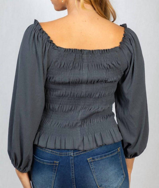 White Birch Smocked & Ribbed Top Gris XL 3