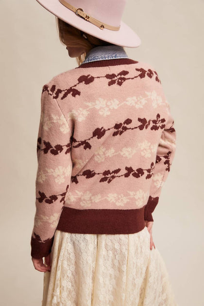 Listicle Floral Jacquard Knit Pullover Pink Large 4