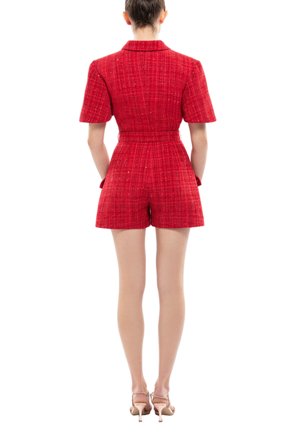 Saiid Kobeisy Tweed Short Jumpsuit Red EU 42 4