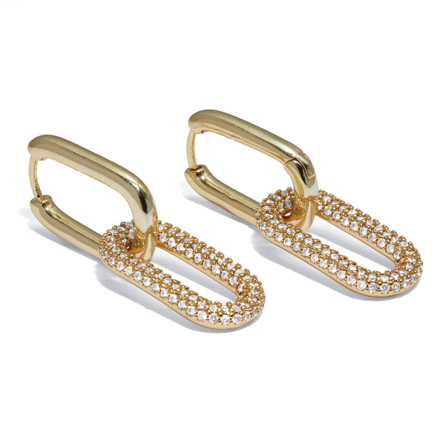 Palm Round Crystal Chain Link Goldtone Drop Earrings White 3