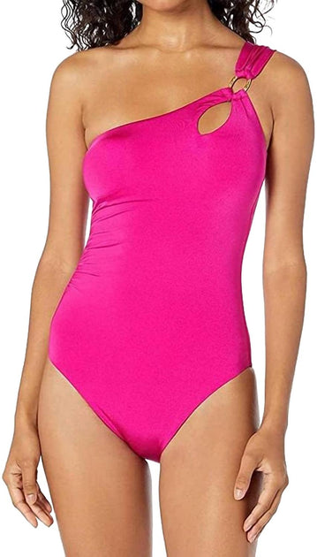 Trina Turk Solid One Shoulder One-Piece Swimsuit Pink US 0 2