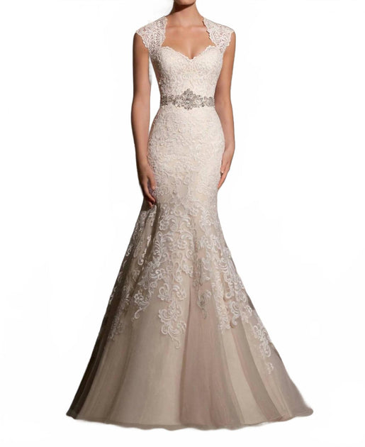 Morilee Lace Embroidered Wedding Gown Beige US 12 2