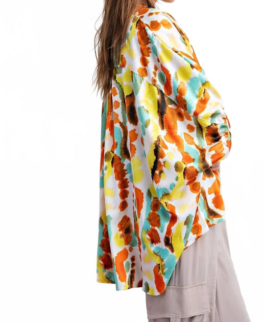 eesome Tie Dye Button Down Blouse Multi Large 4