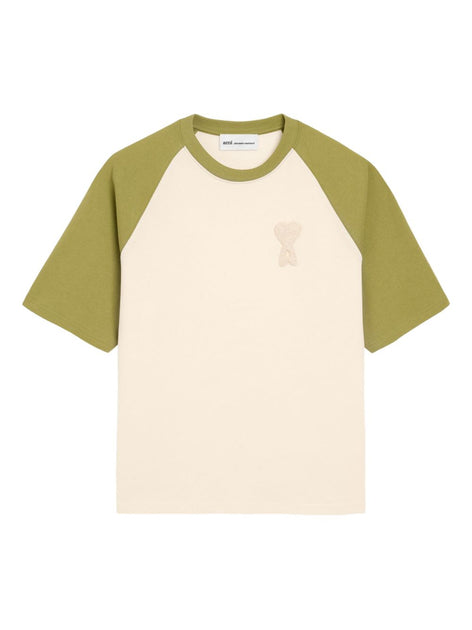 Ami Paris Knitted Patch Raglan T-Shirt Cream Large 2