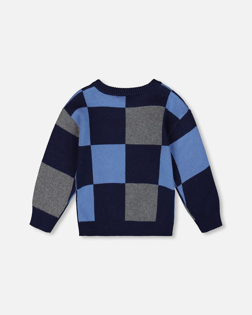 Deux par Deux Knit Sweater Blue Checkered Blue US 10 4