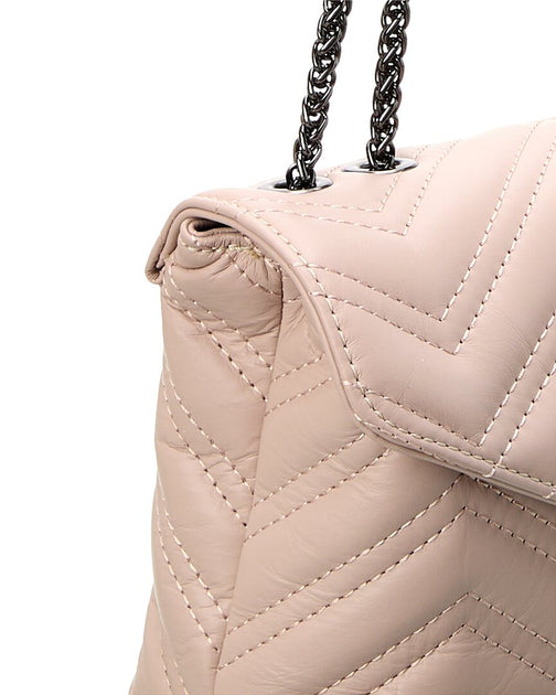 Italian Leather Shoulder Bag Beige Medium 4