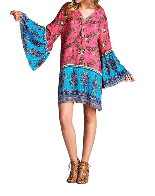 Velzera Paisley Bell Sleeve Dress Multi 2X 4