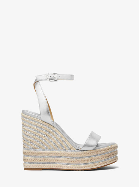 Michael Kors Leighton Wedge Sandal Silver US 10 4