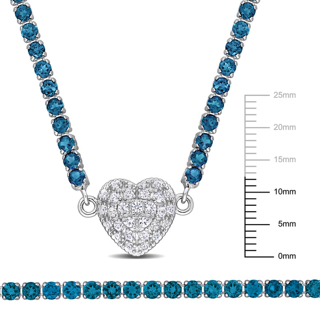 Mimi & Max Heart Necklace and Bracelet Set Sterling Silver Blue Topaz 5