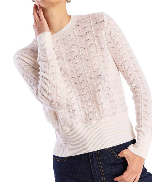 Brodie Shell Pointelle Crew Sweater Beige Medium 3