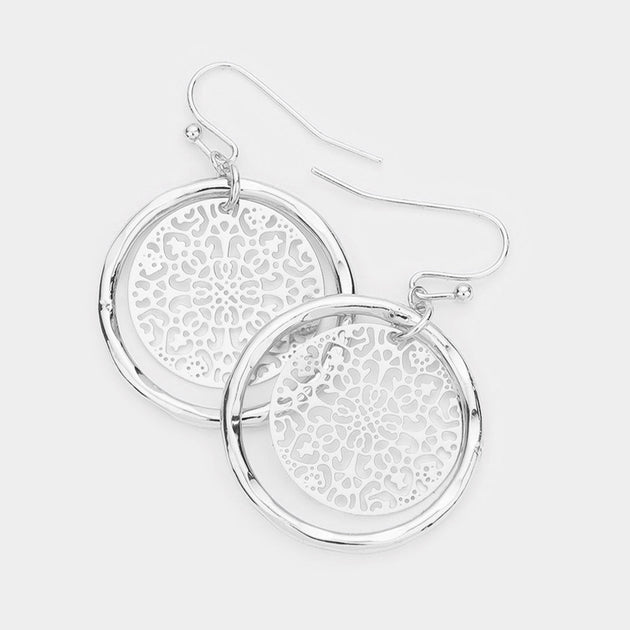 FASHNZFAB Filigree Brass Circle Dangle Earrings Multi 2