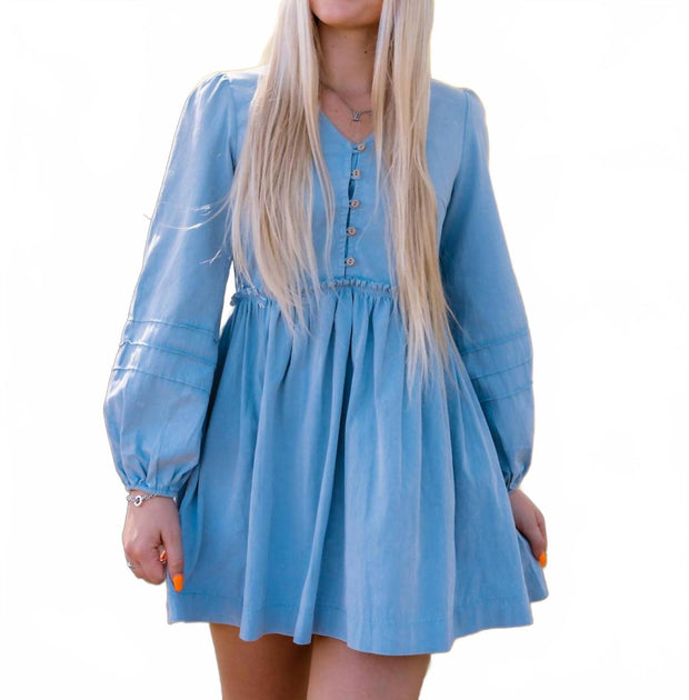 In February Farrah Denim Mini Dress Blue Small 2