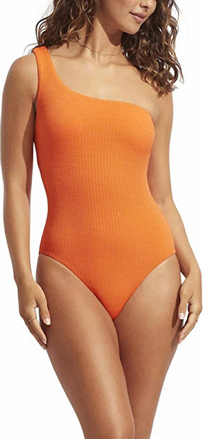 Seafolly One Shoulder One Piece Orange US 4 2