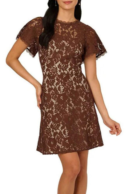 TRUEDAMES A-Line Short Dress Lace Brown US 4 4