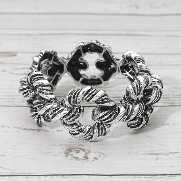 FASHNZFAB Twisted Metal Link Stretch Bracelet Silver One Size 5