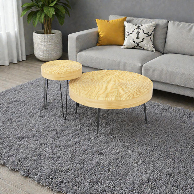 Hivvago Farmhouse Coffee Table Set Brown 3