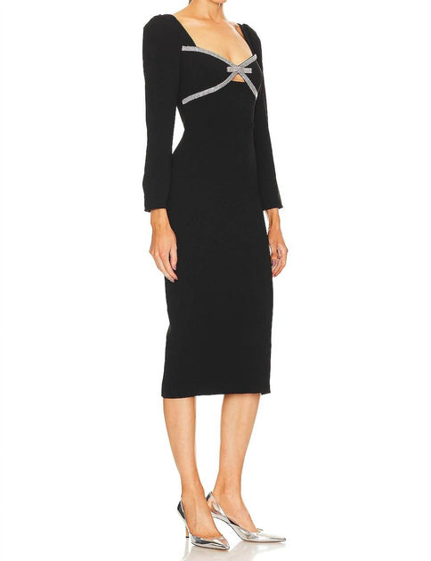 Self-Portrait Diamante Bow Midi Dress Black US 6 3