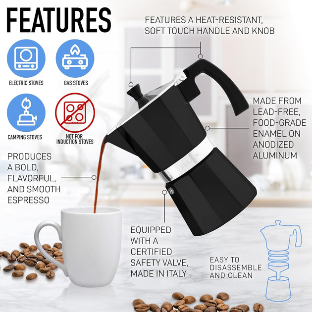 Zulay Kitchen Moka Pot Stovetop Coffee Maker 6 Cups Blue 4