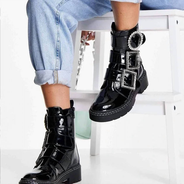 River Island Rhinestone Buckle Boots Black US 9 3