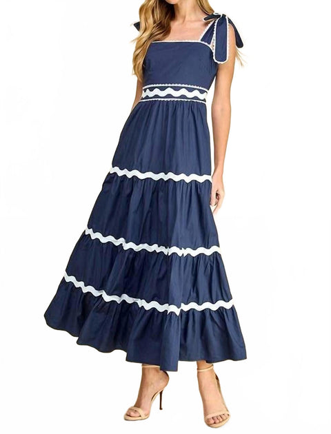 TCEC Ricrac Detail Midi Dress Blue Large 4
