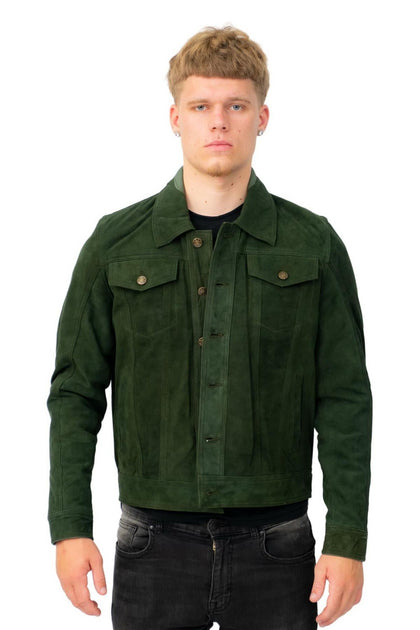 Infinity Mens Goat Suede Trucker Jacket Brown Medium 2