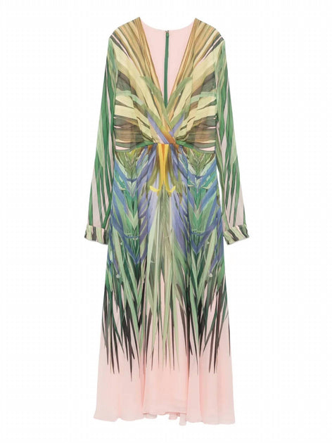 Elie Saab Printed Chiffon Midi Dress Multi EU 40 4