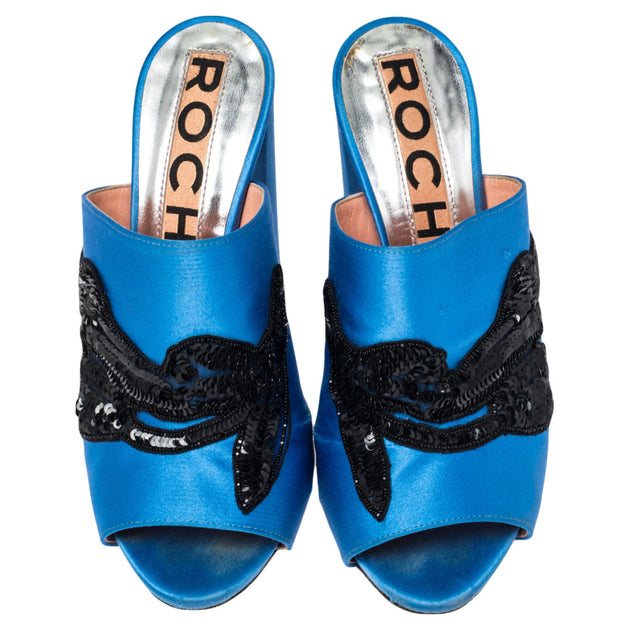 Rochas Mule Sandals Blue EU 36 4