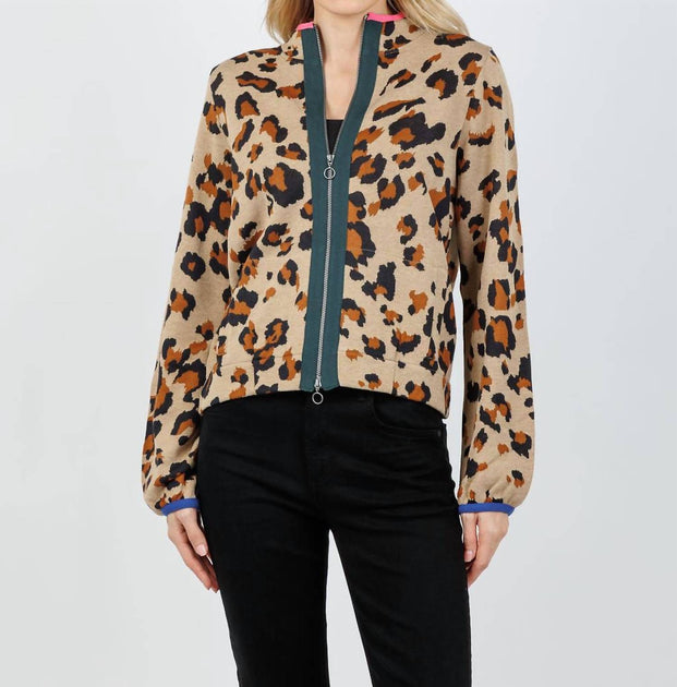 Aldo Martins Olimpo Leopard Zip Sweater Beige Medium 2