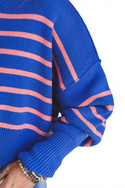 IN-LOOM Cropped Mock Neck Sweater Blue Large 3