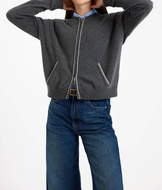 Brodie Cashmere Bomber Jacket Grey Large 2