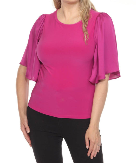 Joseph Ribkoff Crew Neck Flutter Sleeve Top Pink UK 8 2