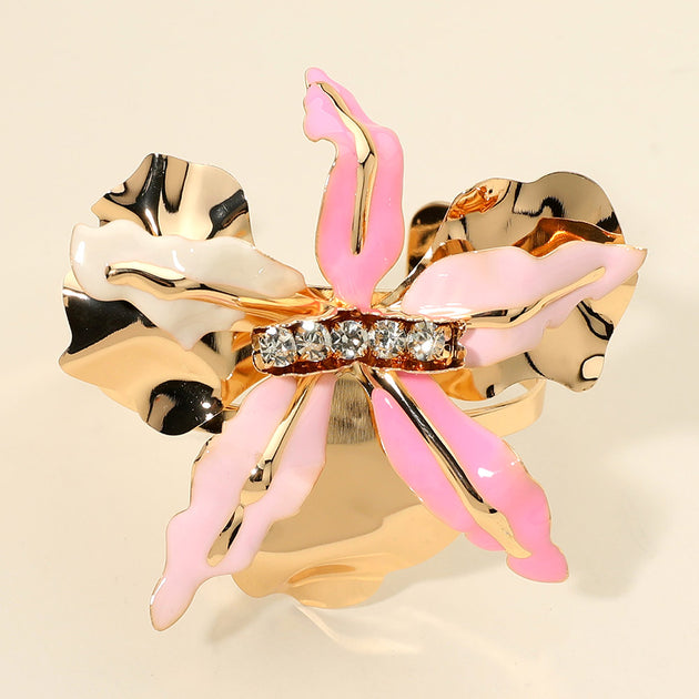 FASHNZFAB Floral Accent Cuff Bracelet Gold One Size 2