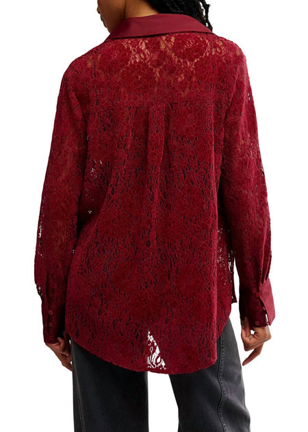 Free People Faith Button Down Blouse Red Small 4