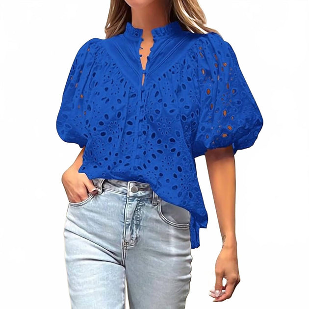 Top It Off Tonya Eyelet Top Blue Large 2