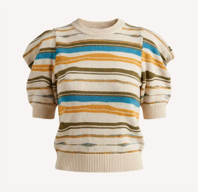 Cleobella Rei Scoop Neck Streifen Pullover Weiß Large 3