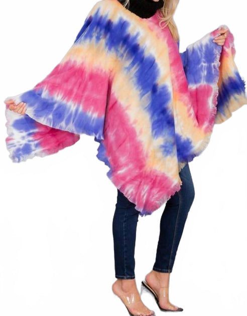 Funteze Poncho mit Fransen und Tie-Dye-Muster Pink Einheitsgröße 2