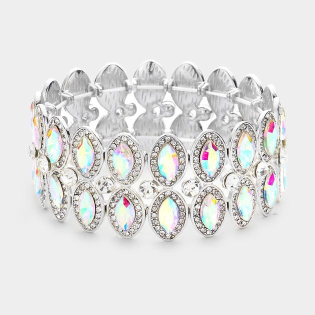 FASHNZFAB Marquise Stone Accented Stretch Bracelet Green 2