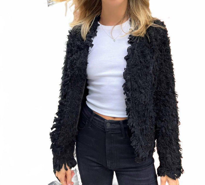 Stellah Tweed Padded Shoulder Jacket Black XS 2